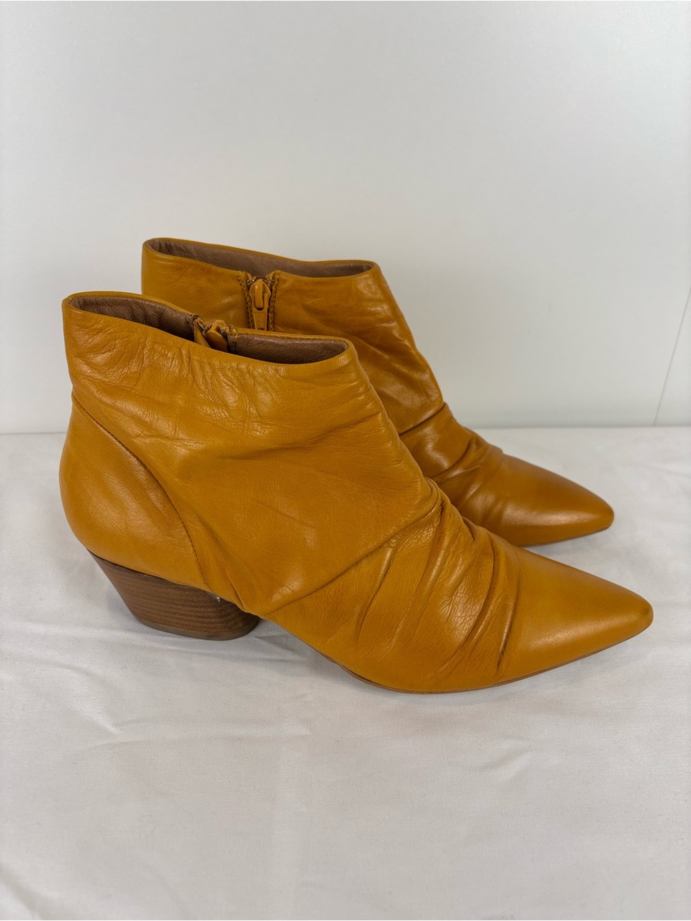 Miz Mooz Gold Hayley Ankle Booties Size Zip EU 41 / US 9.5-10 Point Toe Low Heel